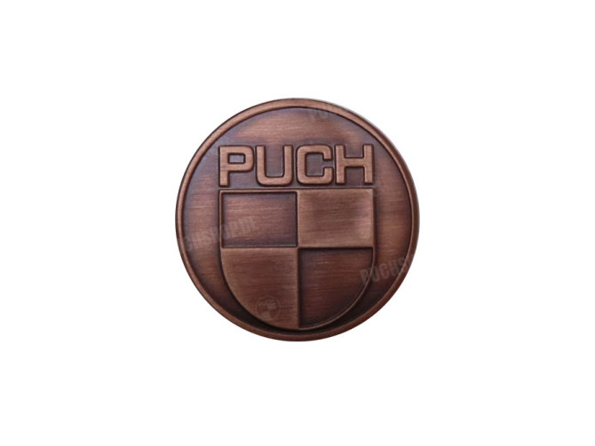 Aufkleber Puch logo rund 38mm RealMetal Kupferfarben main