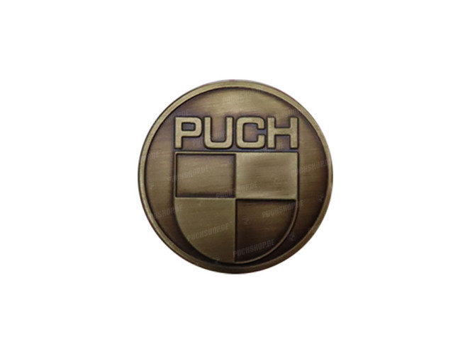 Sticker Puch logo rond 38mm RealMetal goud kleur main