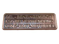 Benzingemisch Aufkleber Deutsch RealMetal Kupferfarbe
