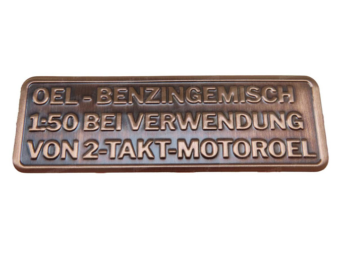 Gasoline mix sticker German RealMetal copper color main