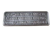 Gasoline mix sticker German RealMetal silver color