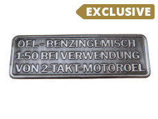 Gasoline mix sticker German RealMetal® silver color