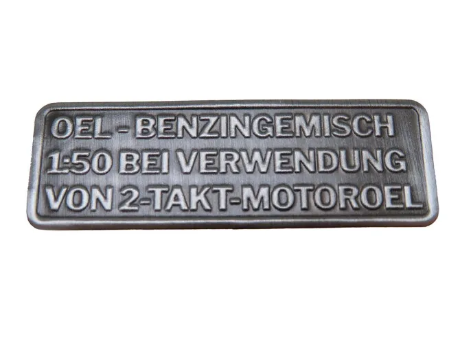 Gasoline mix sticker German RealMetal silver color product