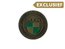 Badge / embleem Puch logo goud met emaille 47mm RealMetal