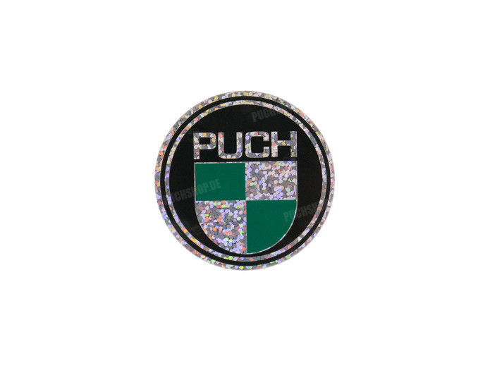 Transfer sticker Puch logo round 50mm 80's retro glitter
