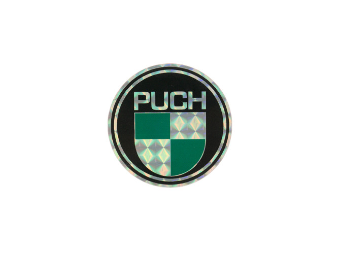 Transfer sticker Puch logo rond 50mm 80's retro prismatisch product