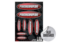 Stickervel Puchshop logo 8-delig geborsteld aluminium gift