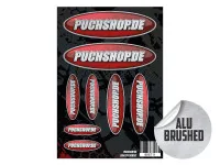 Stickervel Puchshop logo 8-delig geborsteld aluminium