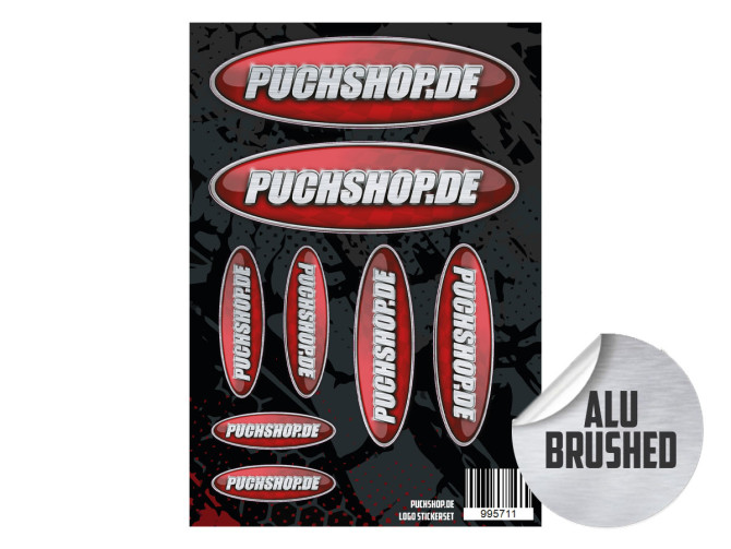 Stickervel Puchshop logo 8-delig geborsteld aluminium product