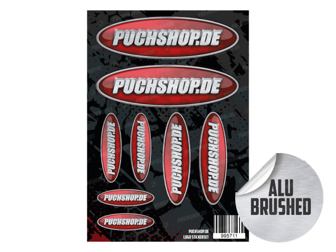 Stickervel Puchshop logo 8-delig geborsteld aluminium main