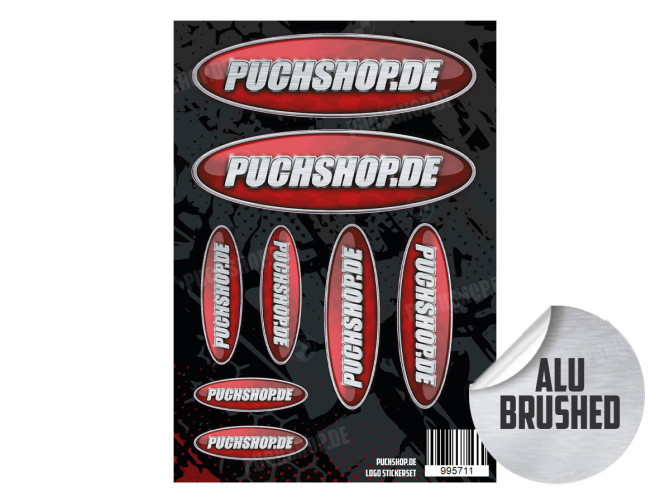 Stickervel Puchshop logo 8-delig geborsteld aluminium main