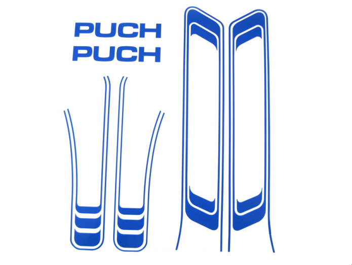 Stickerset Puch Maxi lijnen blauw gedrukt