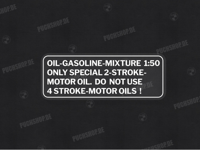 Gasoline mix sticker Engels white  main