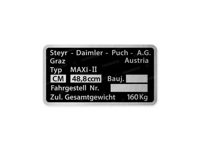 Typenschild Aufkleber Puch Maxi 2-Speed Usw. main
