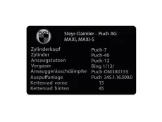 Typetag sticker Puch Maxi Steyr-Daimler