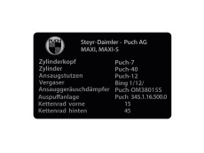 Typeplaatje sticker Puch Maxi Steyr-Daimler