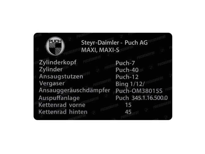 Typeplaatje sticker Puch Maxi Steyr-Daimler main