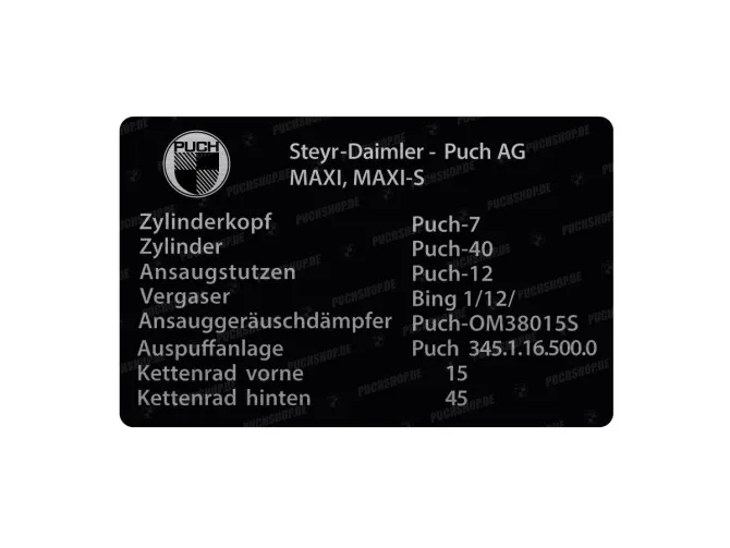 Typenschild Aufkleber Puch Maxi Steyr-Daimler  main