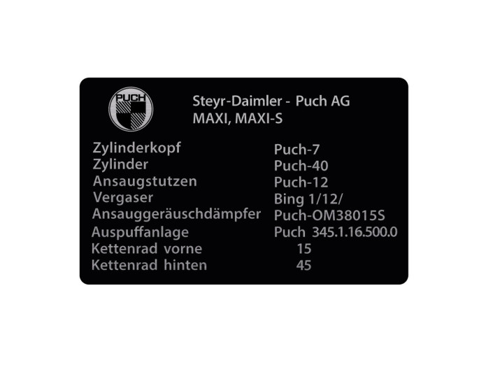 Typenschild Puch Maxi Steyr-Daimler Aufkleber 