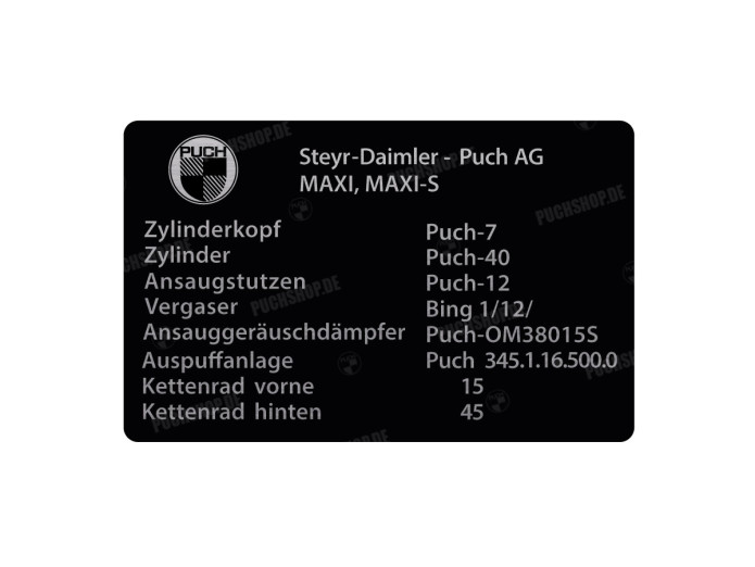 Typenschild Puch Maxi Steyr-Daimler Aufkleber 