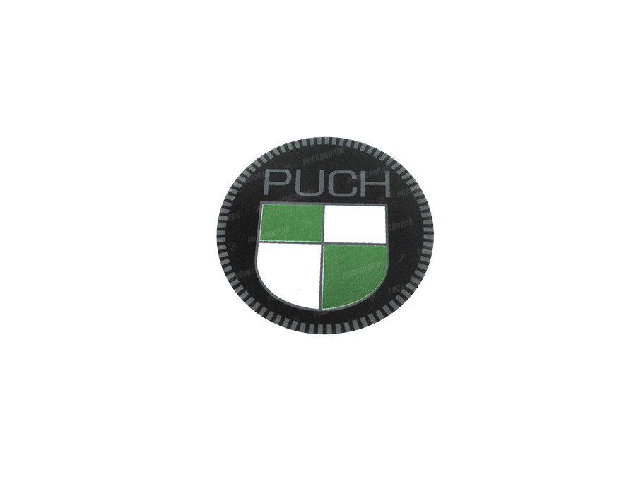 Transfer sticker Puch logo rond 53mm op chroomfolie main
