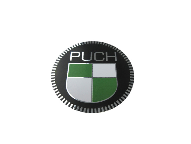 Transfer sticker Puch logo round 53mm on chromium foil product