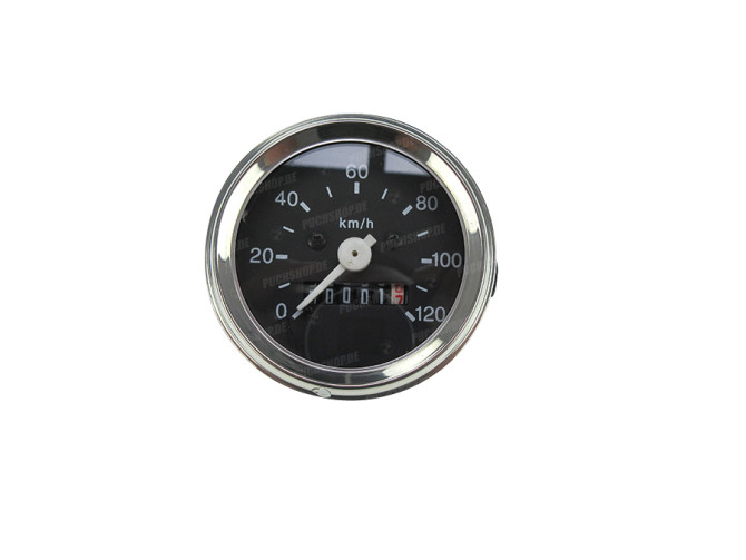 Speedometer kilometer 60mm 120 km/h black with chrome ring universal with light connection main