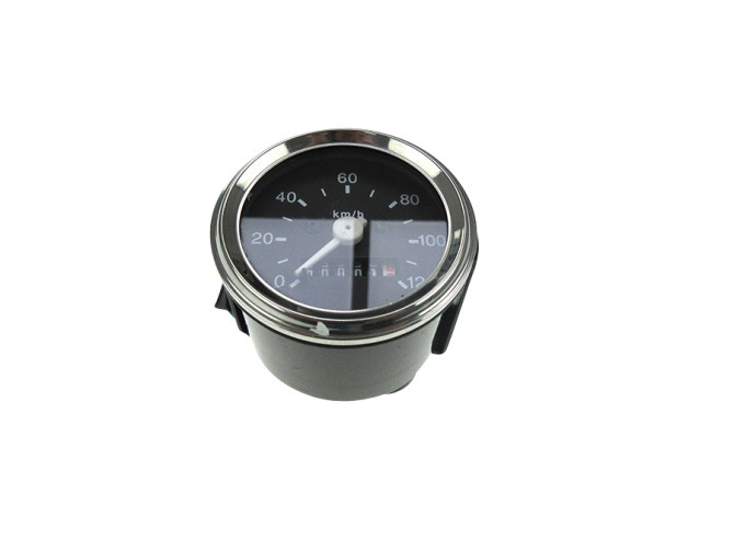 Tacho Kilometer 60mm 120 km/h Schwarz mit Chrom Ringe Universal mit Licht Anschluss product