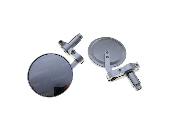 Mirror set bar-end version round aluminium / silver main