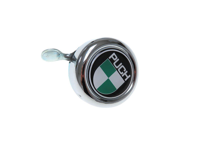 Bel met Puch logo in kleur dome 3D sticker Widek chroom product
