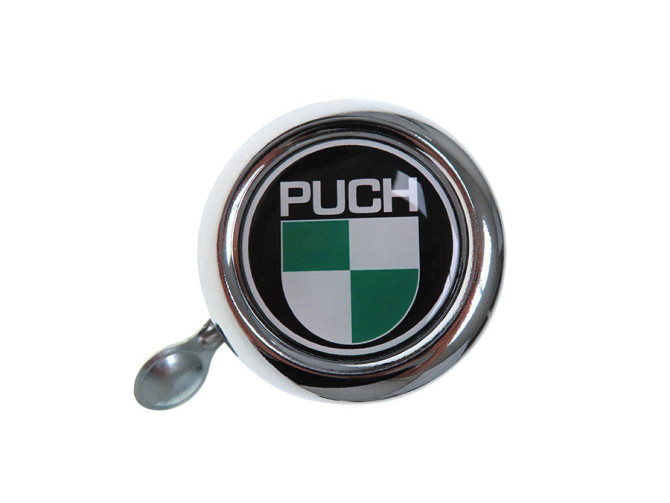 Bel met Puch logo in kleur dome 3D sticker Widek chroom product
