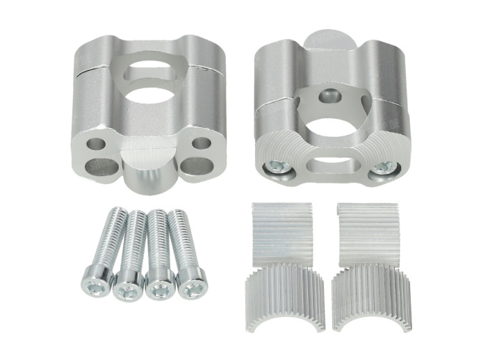 Stuurklem Riser set straight 22 / 28mm zilver universeel CNC