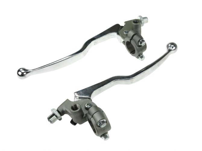 Handle brake set aluminium long with brake light switch and mirror mount thumb