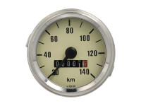 Teller kilometer 60mm 140 km/h crème met chroom ring universeel met licht aansluiting