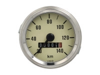 Teller kilometer 60mm 140 km/h crème met chroom ring universeel met licht aansluiting