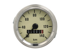 Speedometer kilometer 60mm 140 km/h cream with chrome (with light)