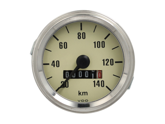 Speedometer KM 60mm 140 km/h cream chrome universal light