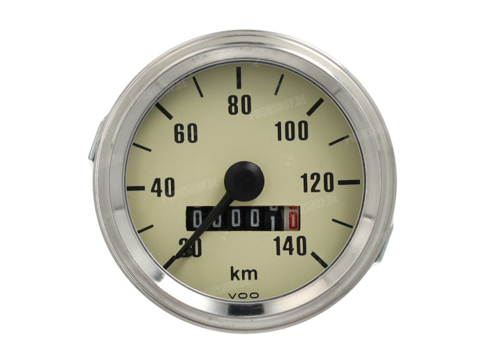 Speedometer KM 60mm 140 km/h cream chrome universal light