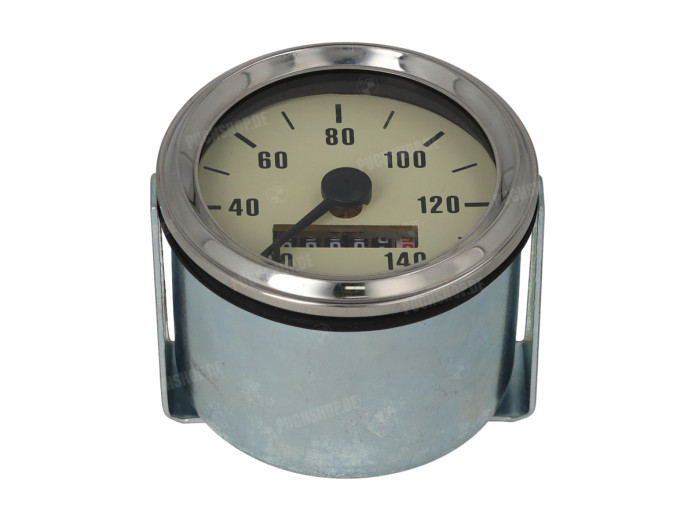 Speedometer KM 60mm 140 km/h cream chrome universal light