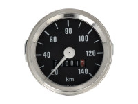 Teller kilometer 60mm 140 km/h zwart met chroom ring universeel met licht aansluiting