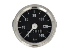 Speedometer kilometer 60mm 140 km/h black with chrome (with light)