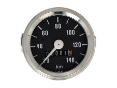 Speedometer kilometer 60mm 140 km/h black with chrome (with light) Speedometer kilometer 60mm 140 km/h black with chrome (with light)