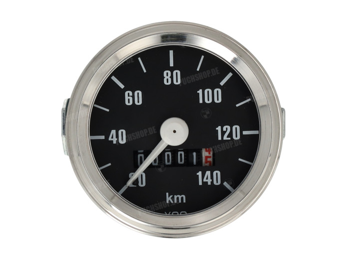 Teller kilometer 60mm 140 km/h zwart  chroom universeel licht