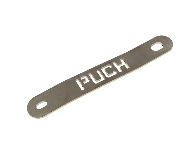 Exhaust bracket Puch Maxi N / K stainless steel with Puch text main