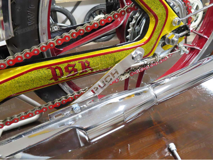 Auspuffhalterung Puch Maxi N / K Edelstahl mit Puch Text