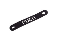 Exhaust bracket Puch Maxi N / K stainless steel with Puch text black 