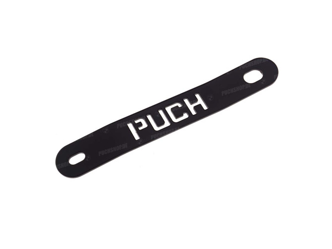 Exhaust bracket Puch Maxi N / K stainless steel with Puch text black  main