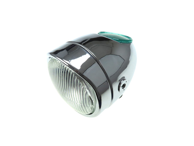 Scheinwerfer Eierlampe 102mm Komplett Chrome Nachbau (seitliche Befestigung) product