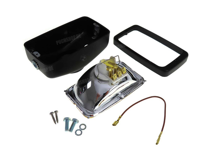 Headlight square 142mm black GUIA with yellow glass