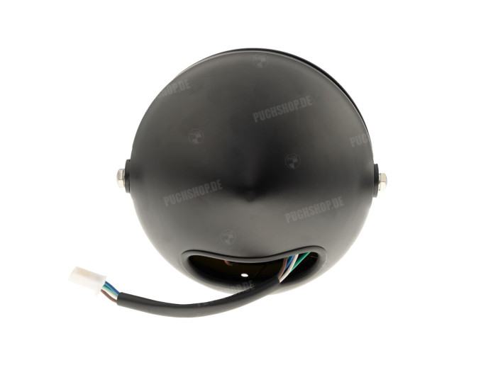 Headlight round 165mm halogen 12V 35W matt black yellow glass